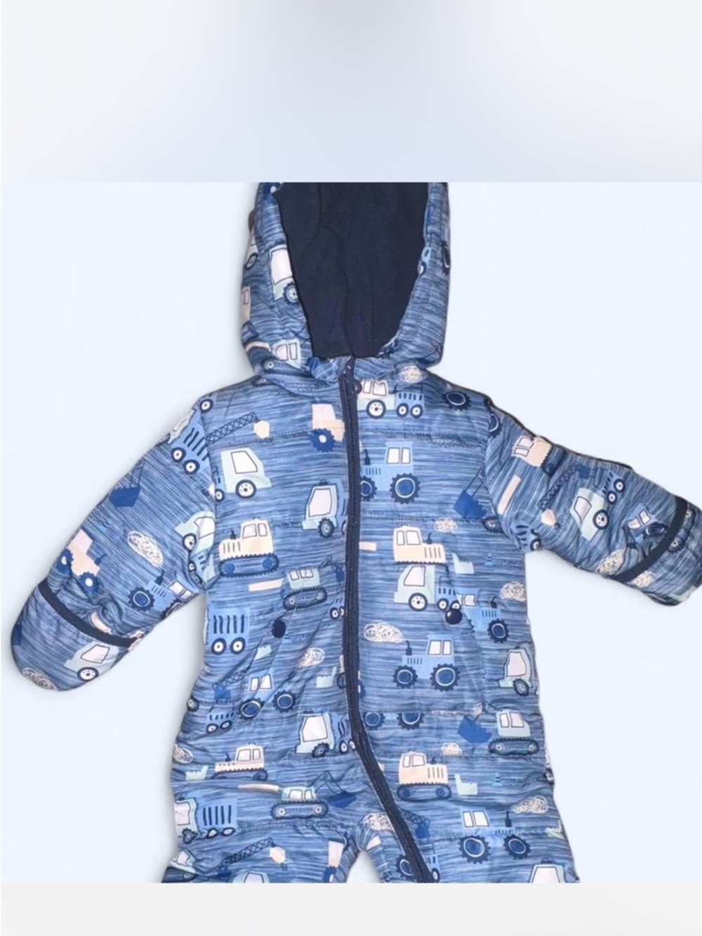 Blue Construction truck  Print Baby Snowsuit